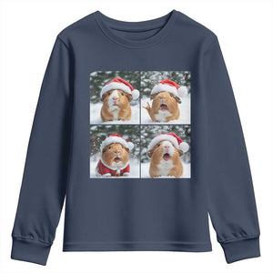 Funny Guinea Pig With Santa Hat Photobooth Youth Sweatshirt Christmas Gift TS12 Navy Print Your Wear