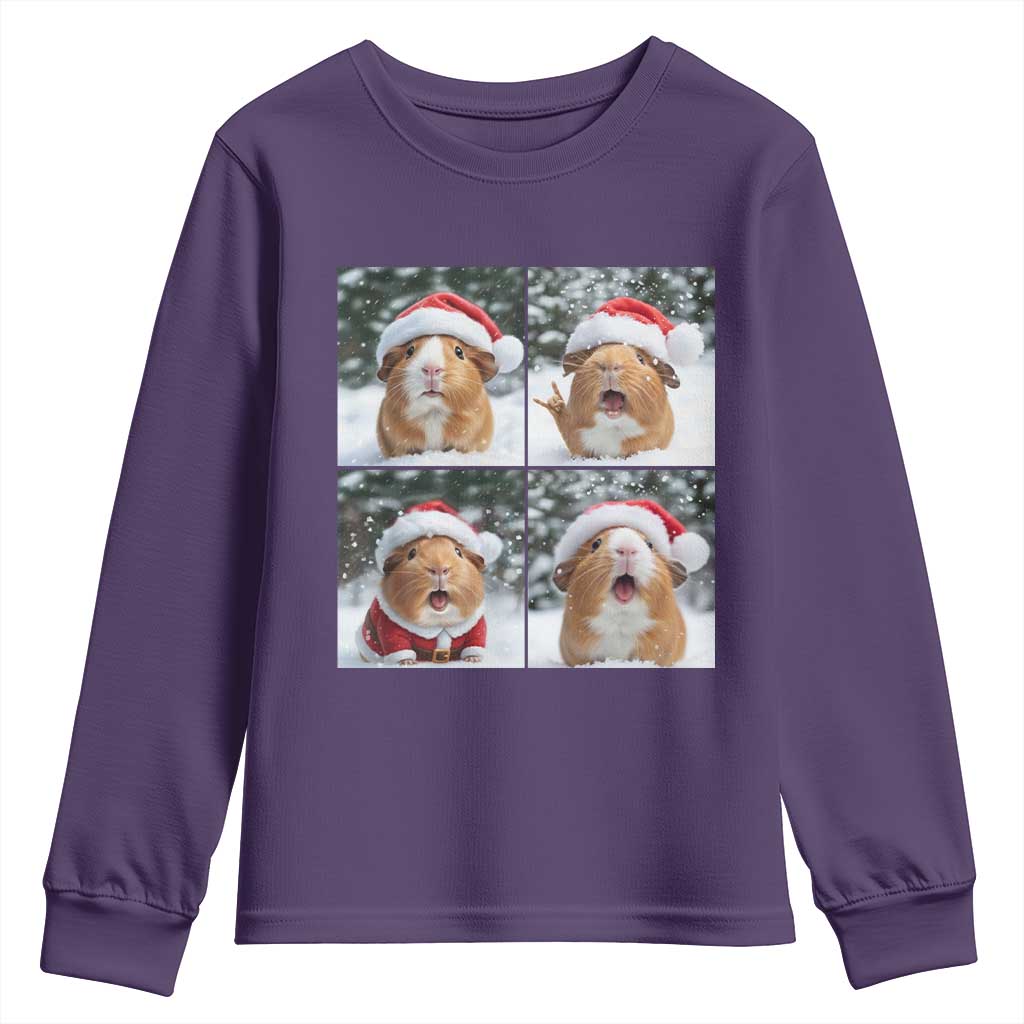 Funny Guinea Pig With Santa Hat Photobooth Youth Sweatshirt Christmas Gift TS12 Purple Print Your Wear