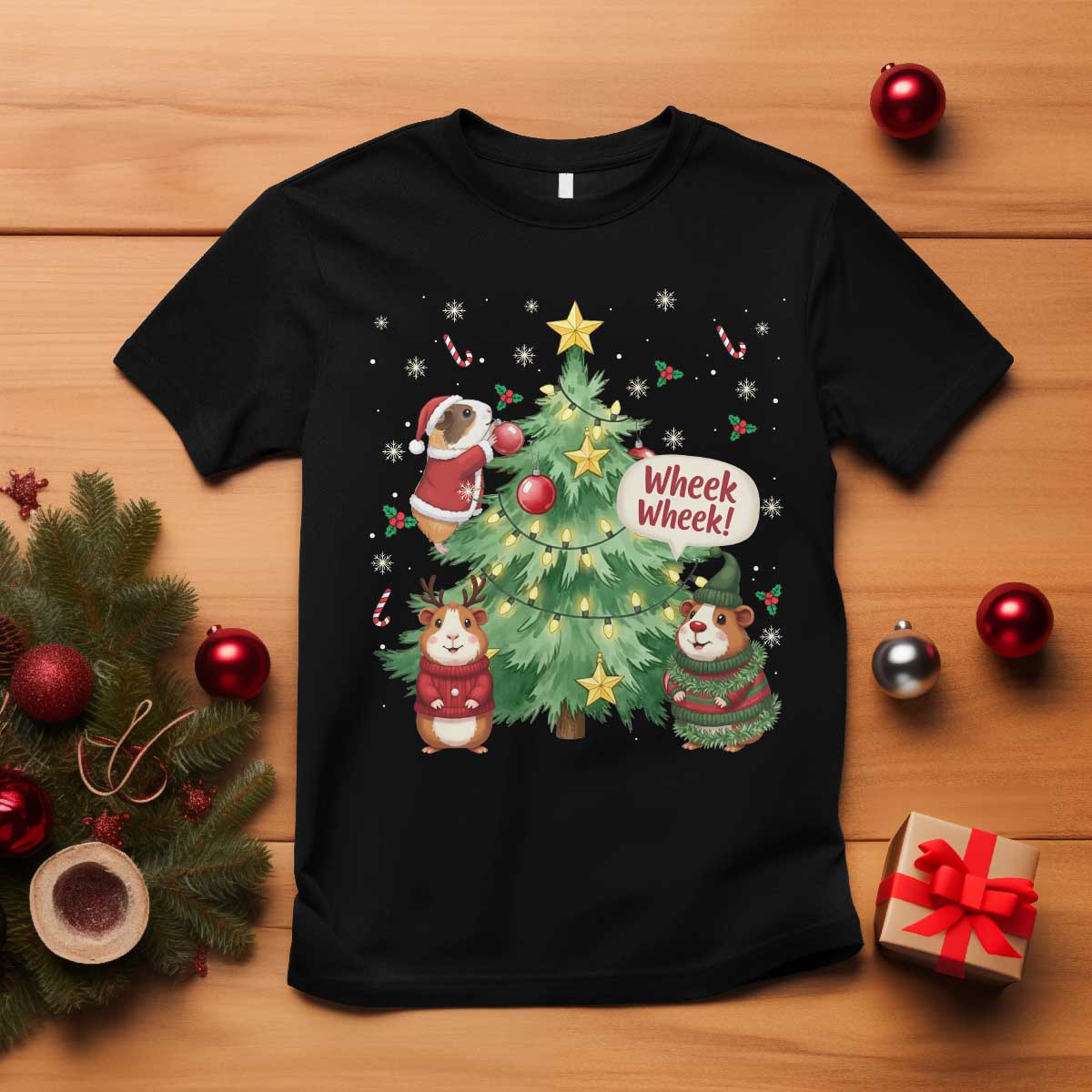 Wheek Wheek Guinea Pig Christmas Outfit T Shirt Cavy Lover Gift TS12 Black Print Your Wear