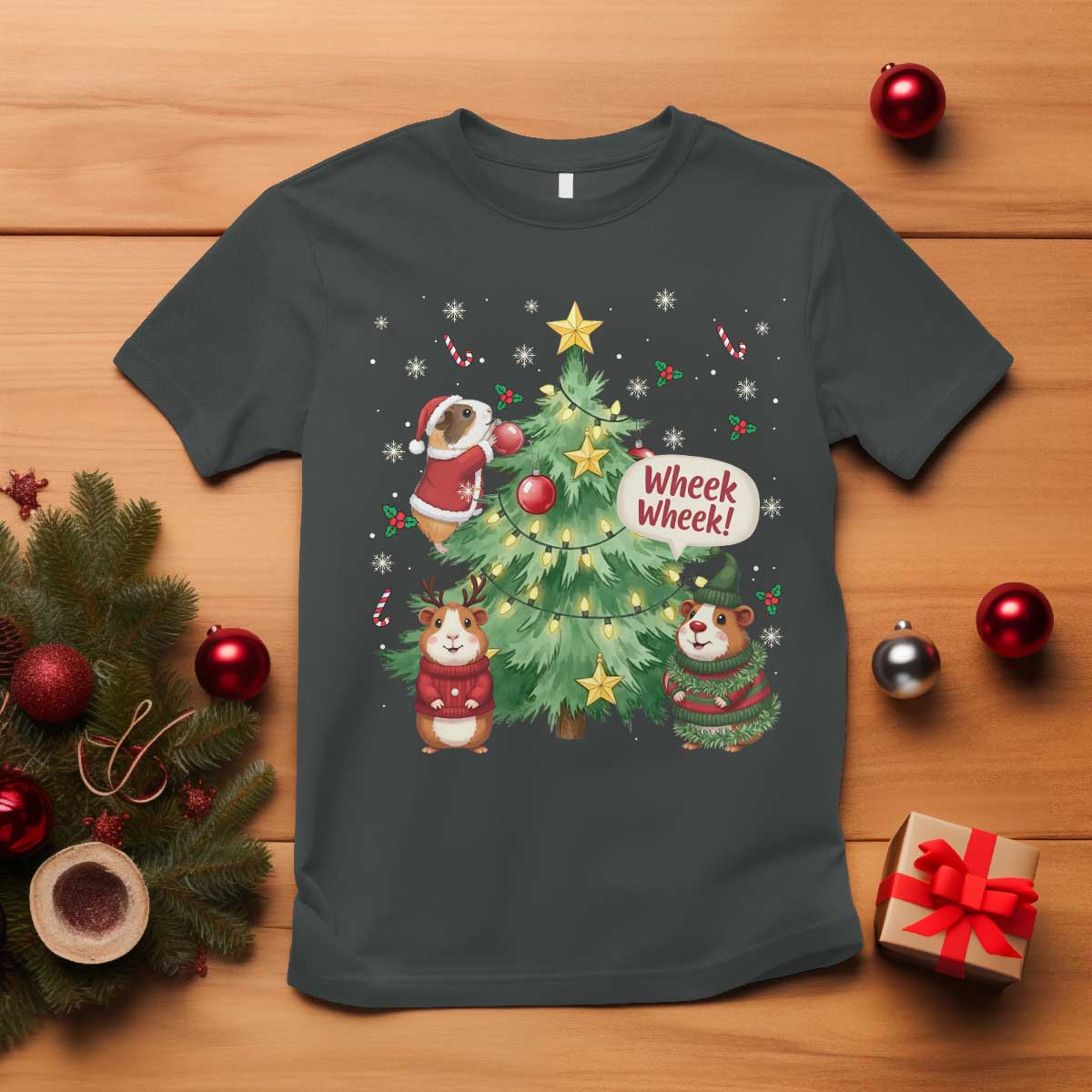 Wheek Wheek Guinea Pig Christmas Outfit T Shirt Cavy Lover Gift TS12 Dark Heather Print Your Wear