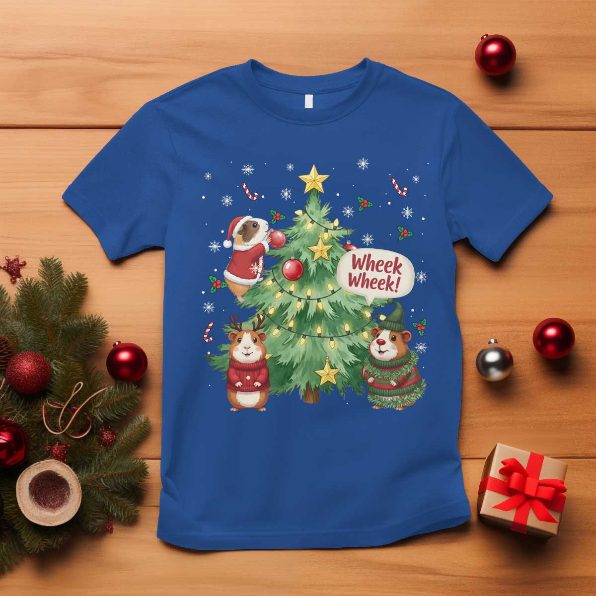 Wheek Wheek Guinea Pig Christmas Outfit T Shirt Cavy Lover Gift TS12 Royal Blue Print Your Wear