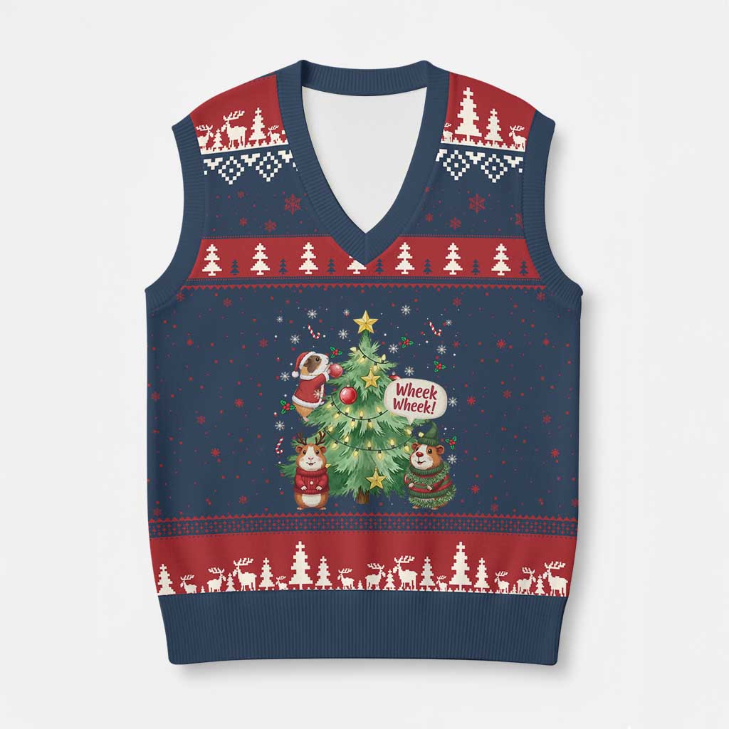 Wheek Wheek Guinea Pig Xmas Outfit V-Neck Knit Sweater Vest Cavy Lover Gift TS12 Navy Red Print Your Wear
