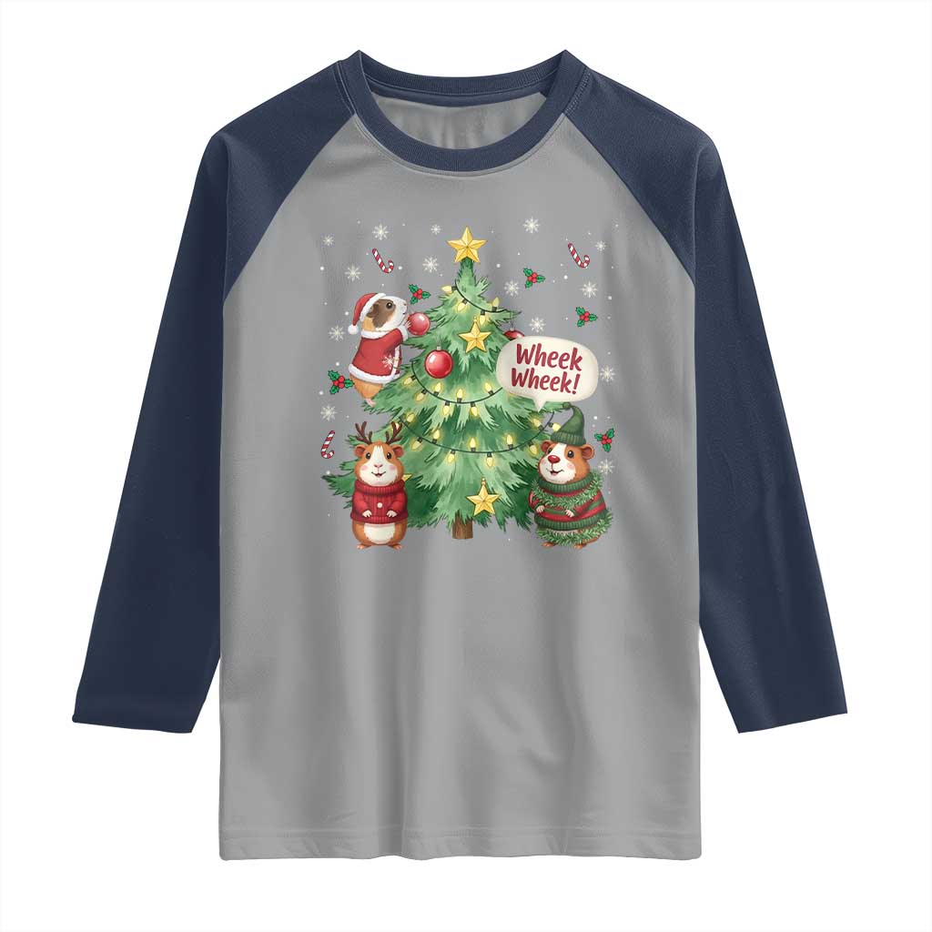 Wheek Wheek Guinea Pig Christmas Outfit Raglan Shirt Cavy Lover Gift TS12 Sport Gray Navy Print Your Wear