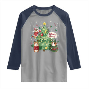 Wheek Wheek Guinea Pig Christmas Outfit Raglan Shirt Cavy Lover Gift TS12 Sport Gray Navy Print Your Wear