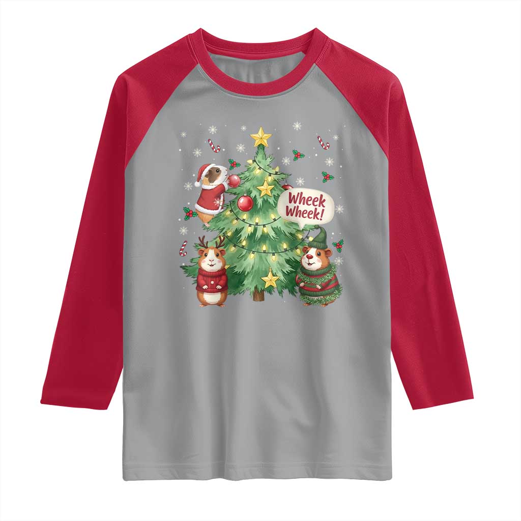 Wheek Wheek Guinea Pig Christmas Outfit Raglan Shirt Cavy Lover Gift TS12 Sport Gray Red Print Your Wear