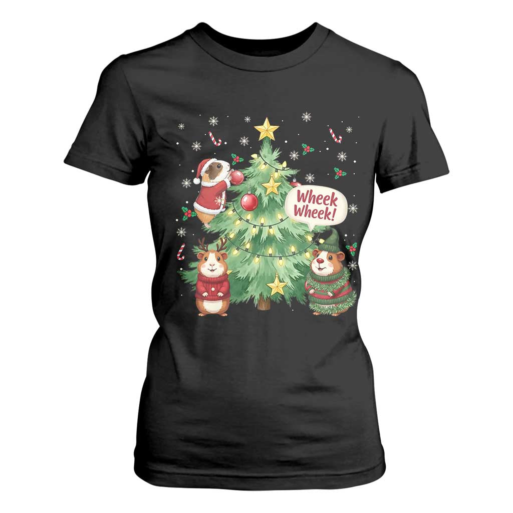 Wheek Wheek Guinea Pig Christmas Outfit T Shirt For Women Cavy Lover Gift TS12 Black Print Your Wear