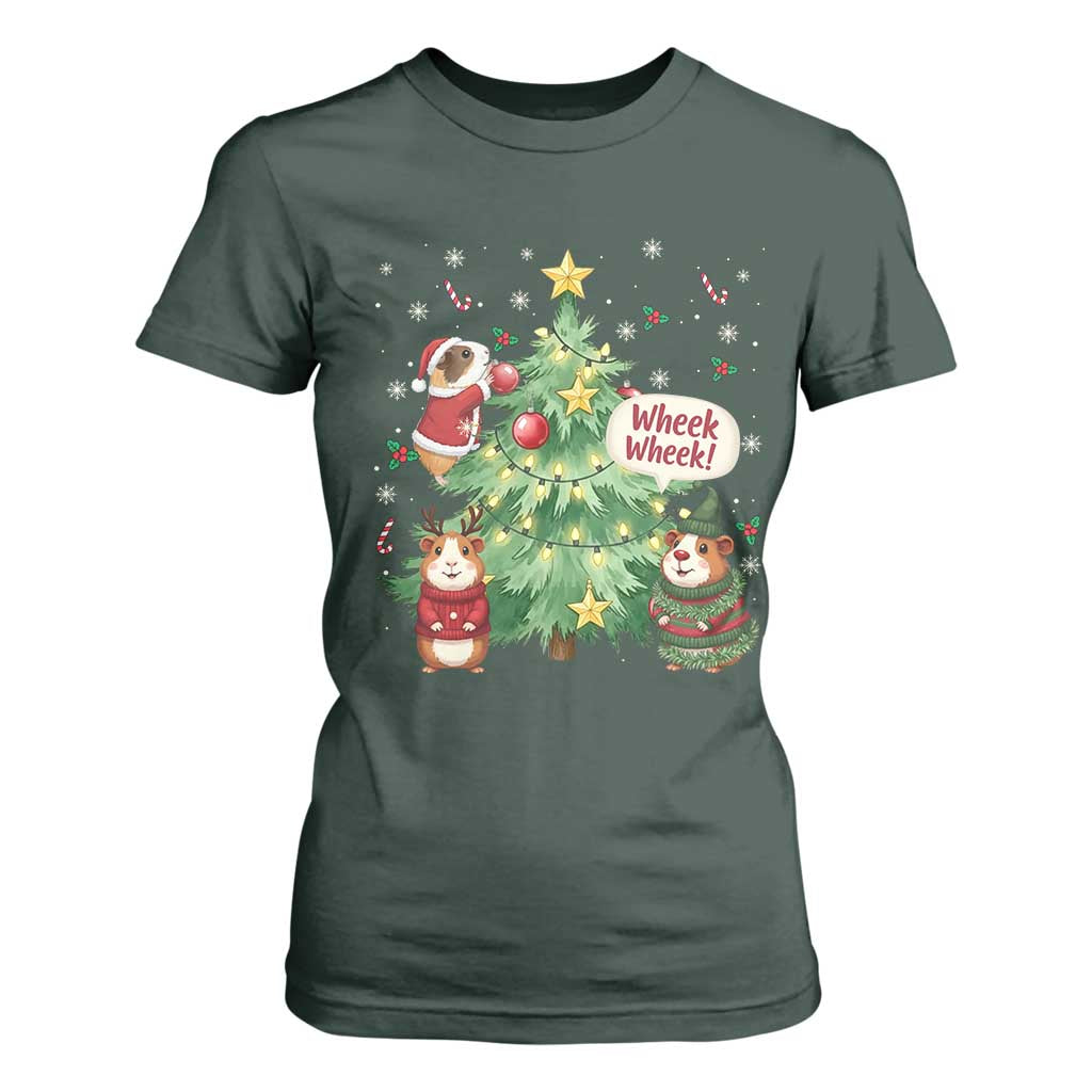 Wheek Wheek Guinea Pig Christmas Outfit T Shirt For Women Cavy Lover Gift TS12 Dark Forest Green Print Your Wear
