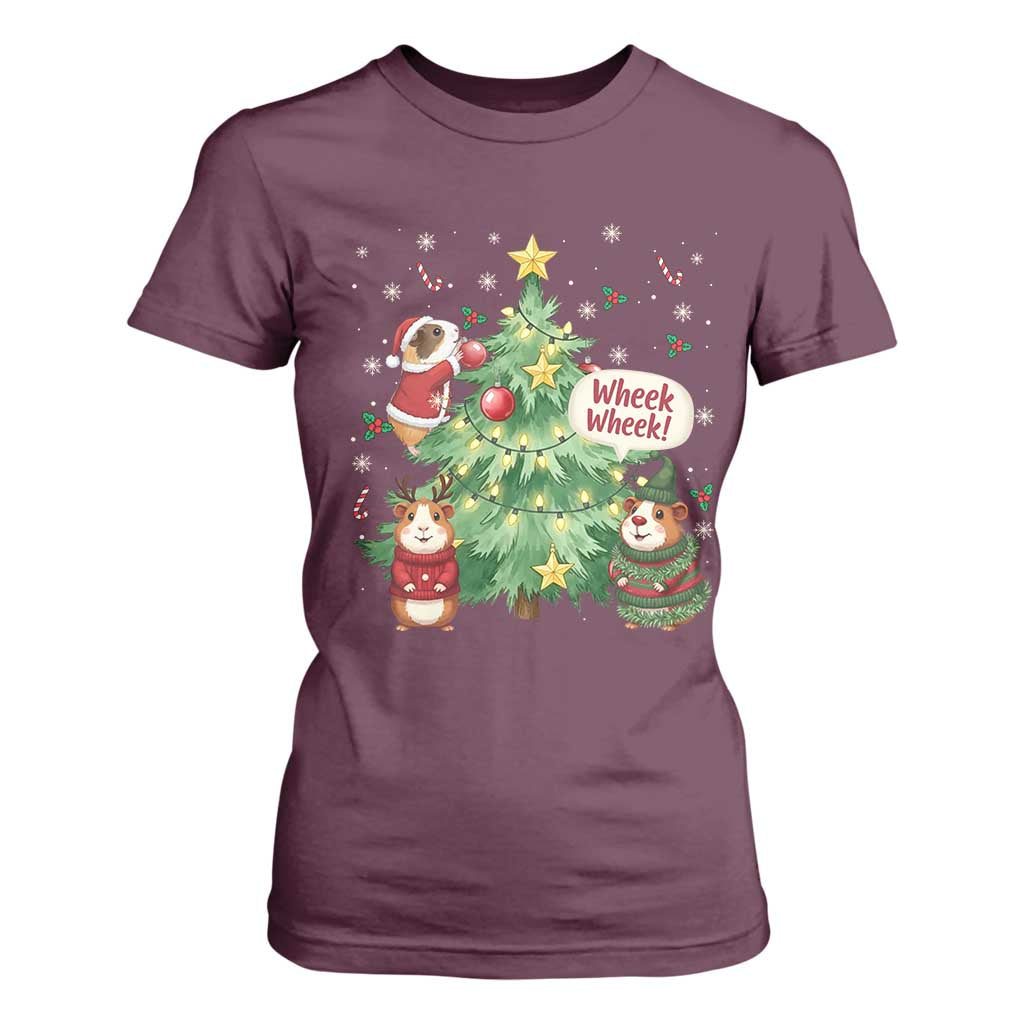Wheek Wheek Guinea Pig Christmas Outfit T Shirt For Women Cavy Lover Gift TS12 Maroon Print Your Wear