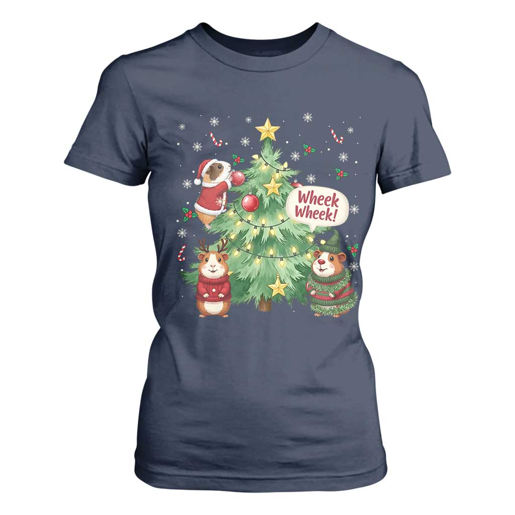 Wheek Wheek Guinea Pig Christmas Outfit T Shirt For Women Cavy Lover Gift TS12 Navy Print Your Wear