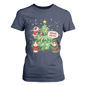 Wheek Wheek Guinea Pig Christmas Outfit T Shirt For Women Cavy Lover Gift TS12 Navy Print Your Wear
