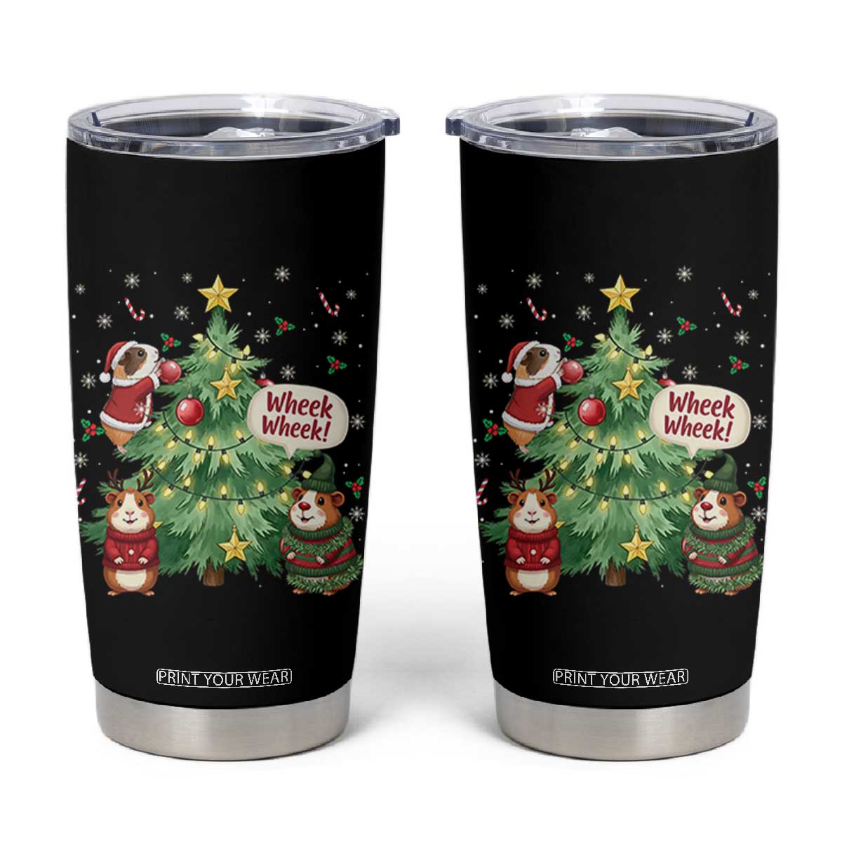 Wheek Wheek Guinea Pig Christmas Outfit Tumbler Cup Cavy Lover Gift TS12 Black Print Your Wear