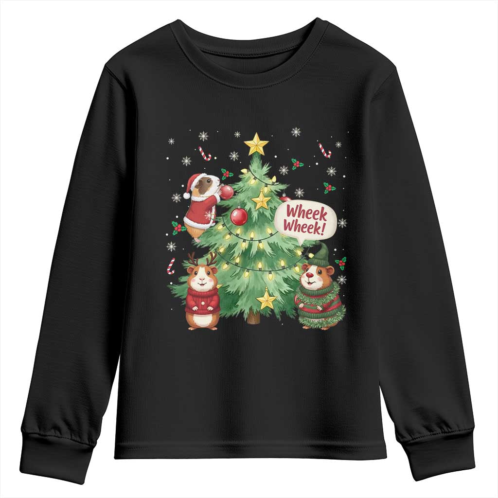Wheek Wheek Guinea Pig Christmas Outfit Youth Sweatshirt Cavy Lover Gift TS12 Black Print Your Wear