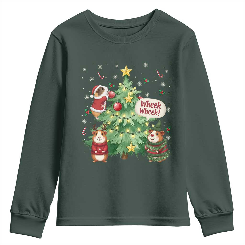 Wheek Wheek Guinea Pig Christmas Outfit Youth Sweatshirt Cavy Lover Gift TS12 Dark Forest Green Print Your Wear