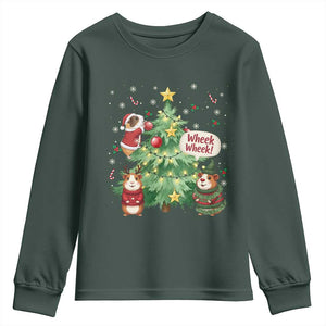 Wheek Wheek Guinea Pig Christmas Outfit Youth Sweatshirt Cavy Lover Gift TS12 Dark Forest Green Print Your Wear