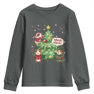 Wheek Wheek Guinea Pig Christmas Outfit Youth Sweatshirt Cavy Lover Gift TS12 Dark Heather Print Your Wear