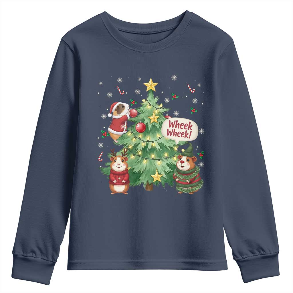 Wheek Wheek Guinea Pig Christmas Outfit Youth Sweatshirt Cavy Lover Gift TS12 Navy Print Your Wear