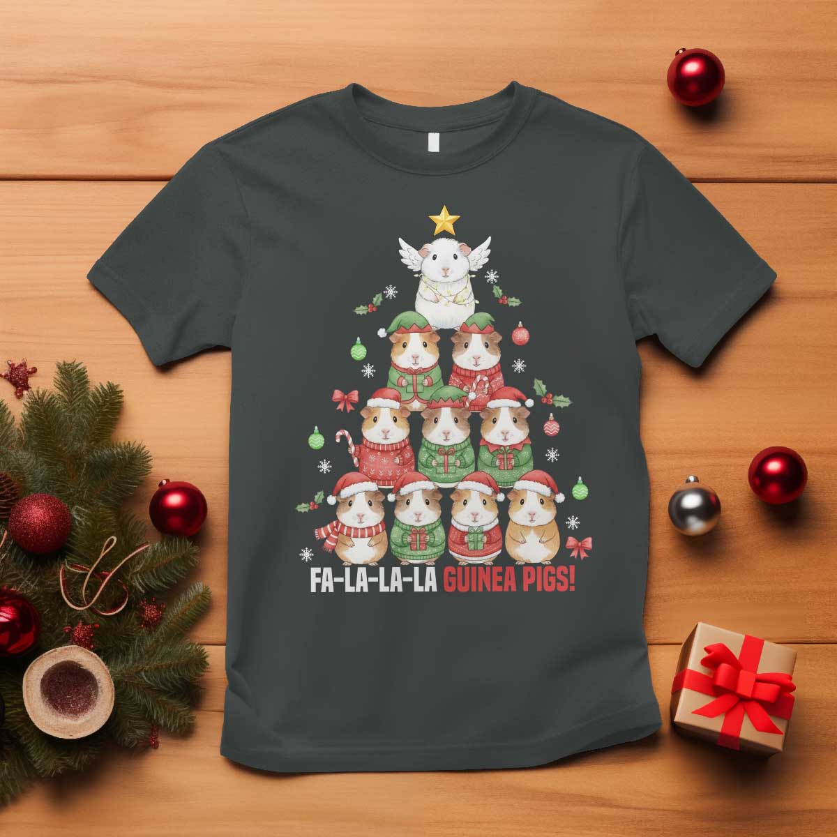 Fa La La La Guinea Pigs T Shirt Funny Christmas Cavy Lover Gift TS12 Dark Heather Print Your Wear