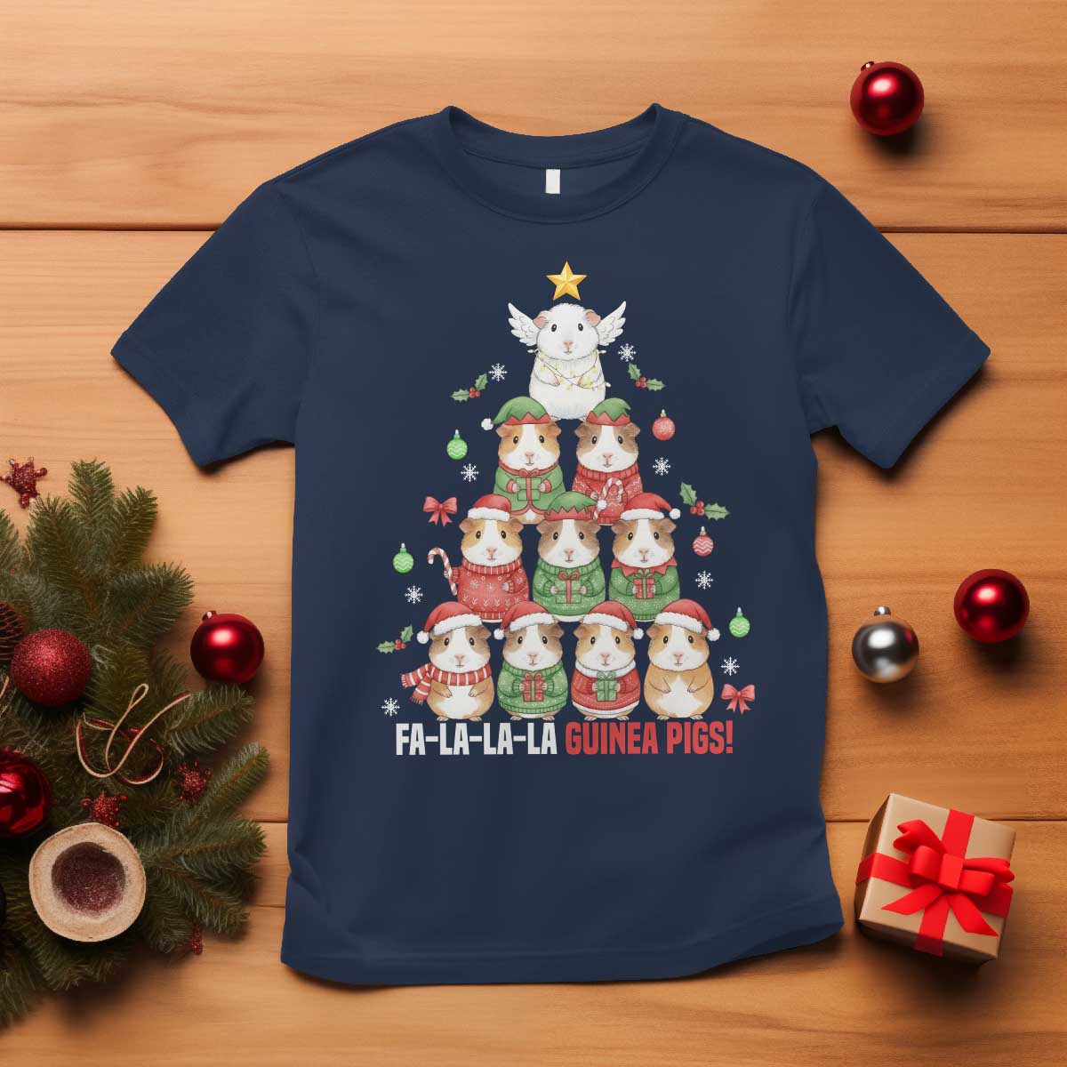 Fa La La La Guinea Pigs T Shirt Funny Christmas Cavy Lover Gift TS12 Navy Print Your Wear