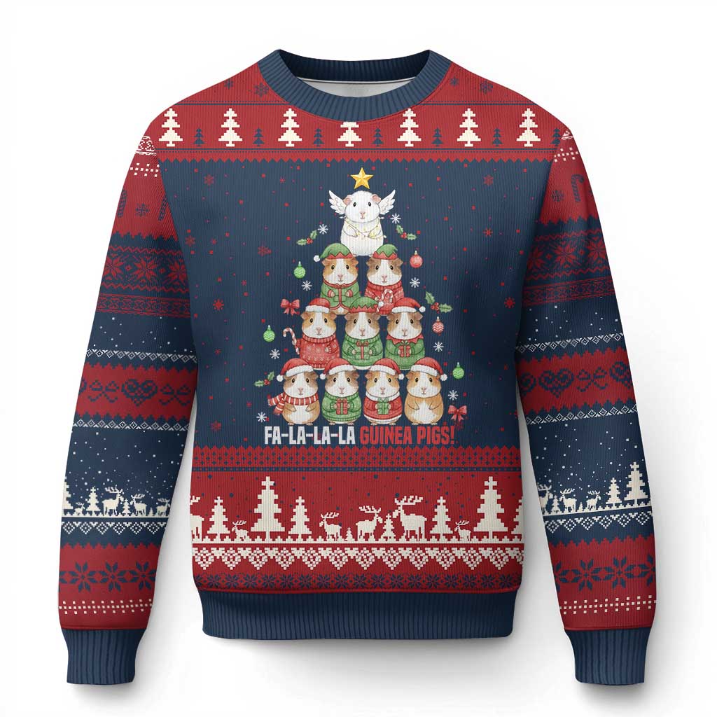 Fa La La La Guinea Pigs Ugly Christmas Sweater Funny Xmas Cavy Lover Gift TS12 Navy Red Print Your Wear