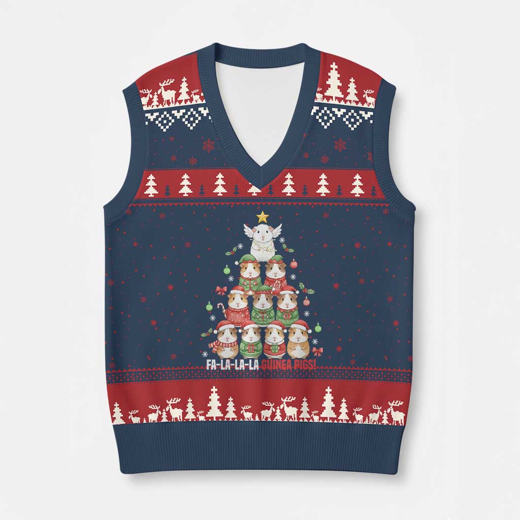 Fa La La La Guinea Pigs V-Neck Knit Sweater Vest Funny Xmas Cavy Lover Gift TS12 Navy Red Print Your Wear