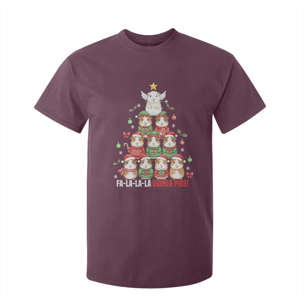 Fa La La La Guinea Pigs T Shirt For Kid Funny Christmas Cavy Lover Gift TS12 Maroon Print Your Wear