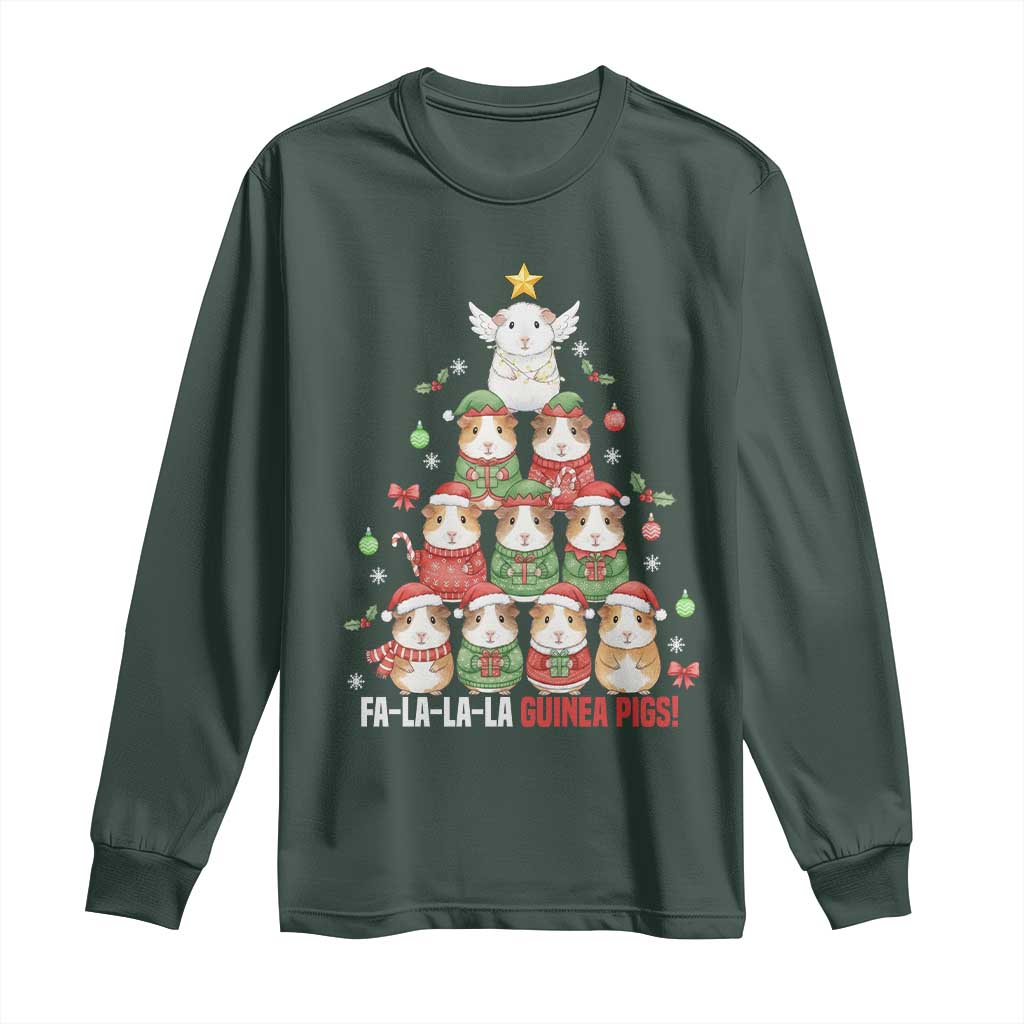 Fa La La La Guinea Pigs Long Sleeve Shirt Funny Christmas Cavy Lover Gift TS12 Dark Forest Green Print Your Wear
