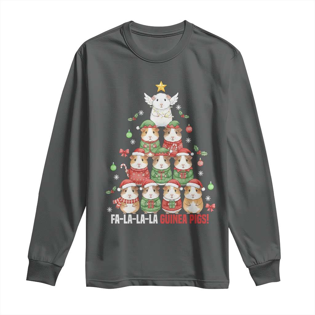Fa La La La Guinea Pigs Long Sleeve Shirt Funny Christmas Cavy Lover Gift TS12 Dark Heather Print Your Wear