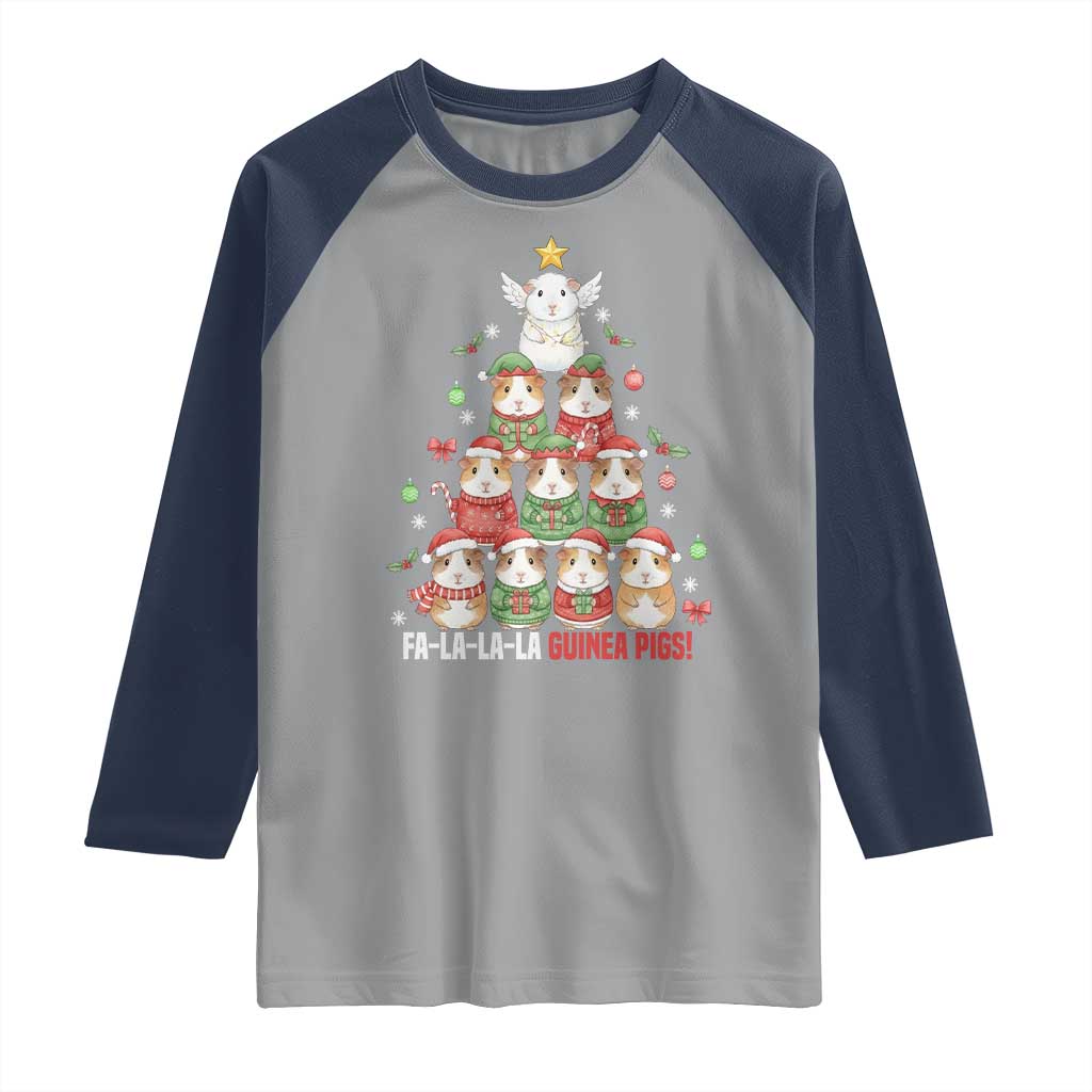 Fa La La La Guinea Pigs Raglan Shirt Funny Christmas Cavy Lover Gift TS12 Sport Gray Navy Print Your Wear