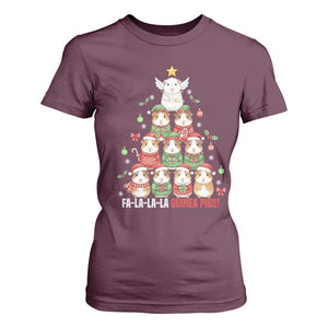 Fa La La La Guinea Pigs T Shirt For Women Funny Christmas Cavy Lover Gift TS12 Maroon Print Your Wear