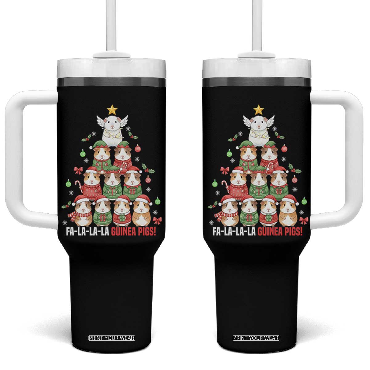 Fa La La La Guinea Pigs Tumbler With Handle Funny Christmas Cavy Lover Gift TS12 One Size: 40 oz Black Print Your Wear