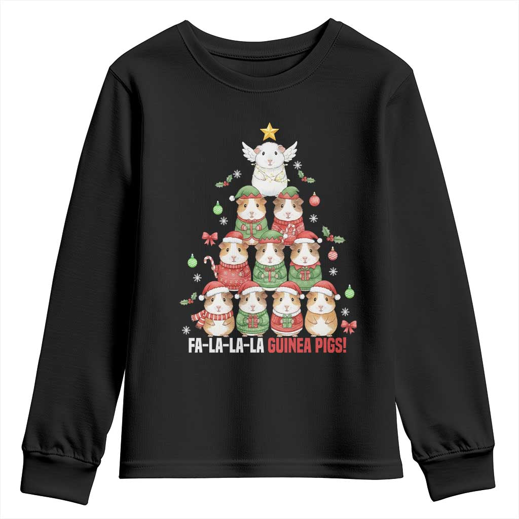 Fa La La La Guinea Pigs Youth Sweatshirt Funny Christmas Cavy Lover Gift TS12 Black Print Your Wear