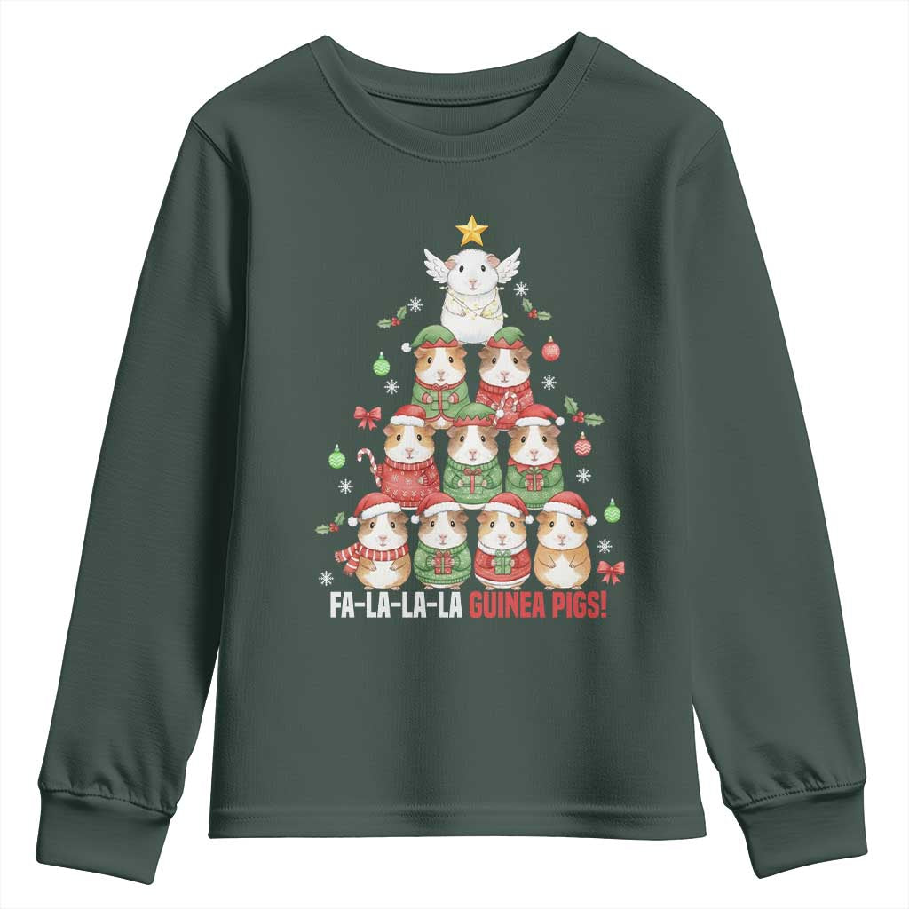 Fa La La La Guinea Pigs Youth Sweatshirt Funny Christmas Cavy Lover Gift TS12 Dark Forest Green Print Your Wear