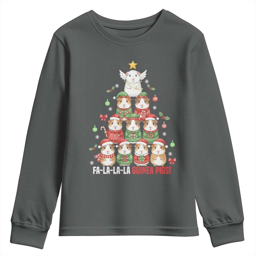 Fa La La La Guinea Pigs Youth Sweatshirt Funny Christmas Cavy Lover Gift TS12 Dark Heather Print Your Wear