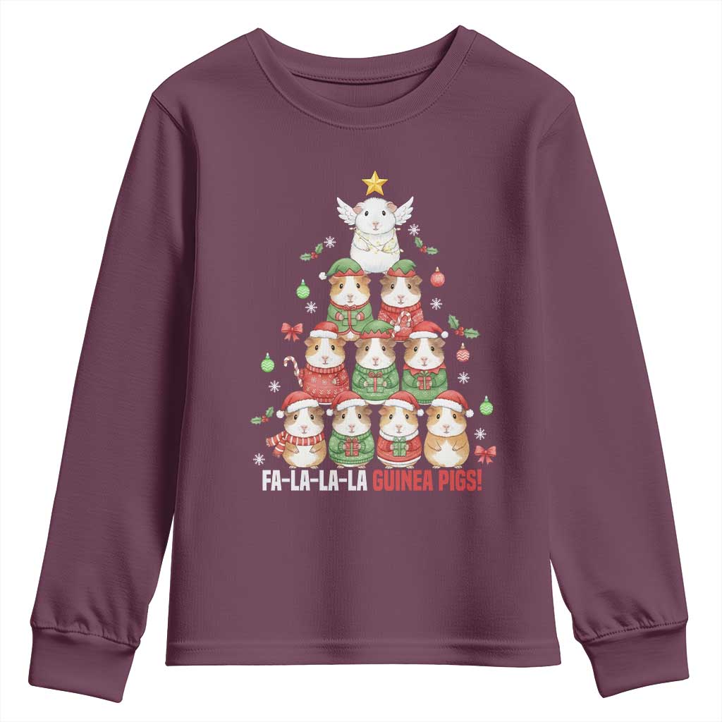 Fa La La La Guinea Pigs Youth Sweatshirt Funny Christmas Cavy Lover Gift TS12 Maroon Print Your Wear