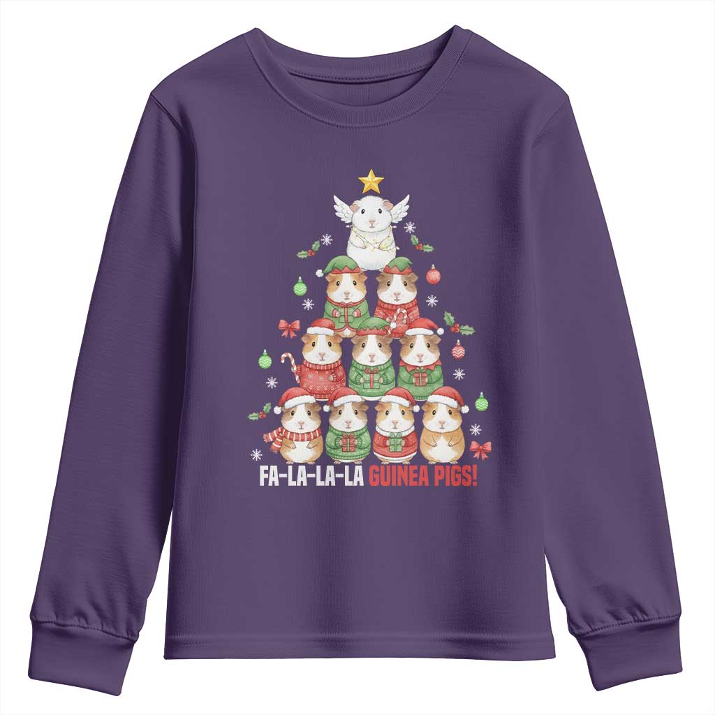 Fa La La La Guinea Pigs Youth Sweatshirt Funny Christmas Cavy Lover Gift TS12 Purple Print Your Wear