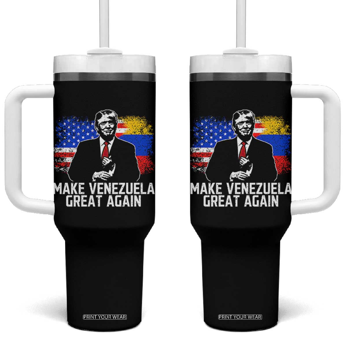 Venezuela Libre Tumbler With Handle Funny Trump Make Venezuela Great Again TS12 One Size: 40 oz Black Print Your Wear
