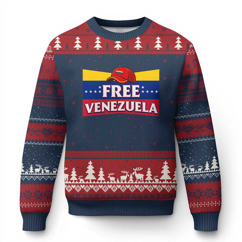 Free Venezuela Flag Patriotic Ugly Christmas Sweater Venezuela Pride TS12 Navy Red Print Your Wear