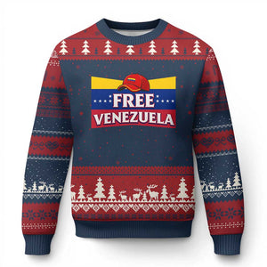 Free Venezuela Flag Patriotic Ugly Christmas Sweater Venezuela Pride TS12 Navy Red Print Your Wear