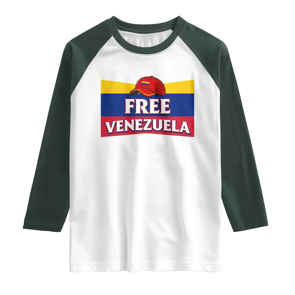 Free Venezuela Flag Patriotic Raglan Shirt Venezuela Pride TS12 White Dark Forest Green Print Your Wear