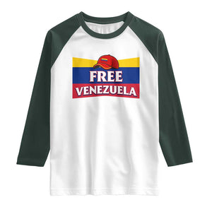 Free Venezuela Flag Patriotic Raglan Shirt Venezuela Pride TS12 White Dark Forest Green Print Your Wear