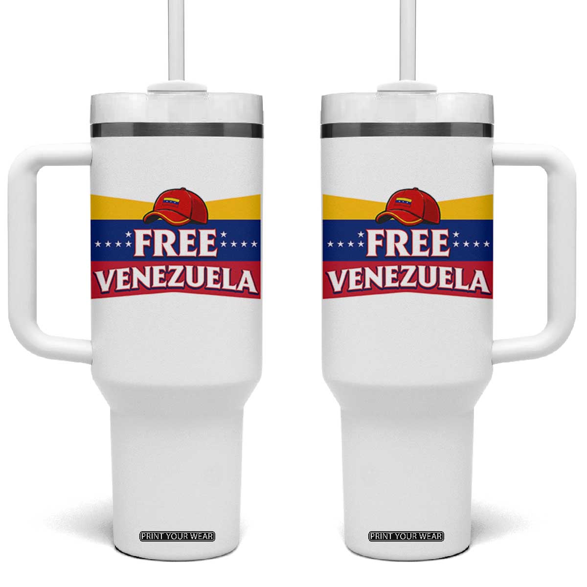 Free Venezuela Flag Patriotic Tumbler With Handle Venezuela Pride TS12 One Size: 40 oz White Print Your Wear