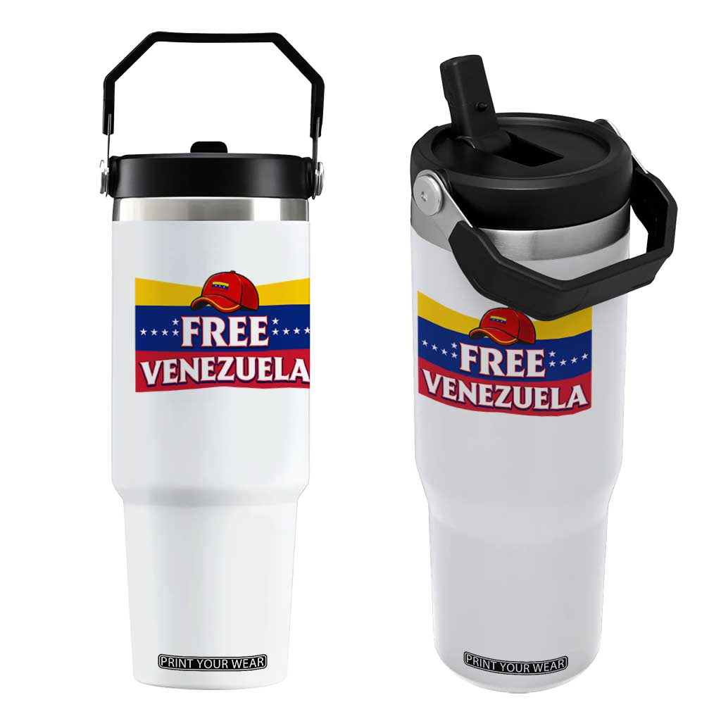 Free Venezuela Flag Patriotic Flip Straw Tumbler Venezuela Pride TS12 One Size: 30 oz White Print Your Wear