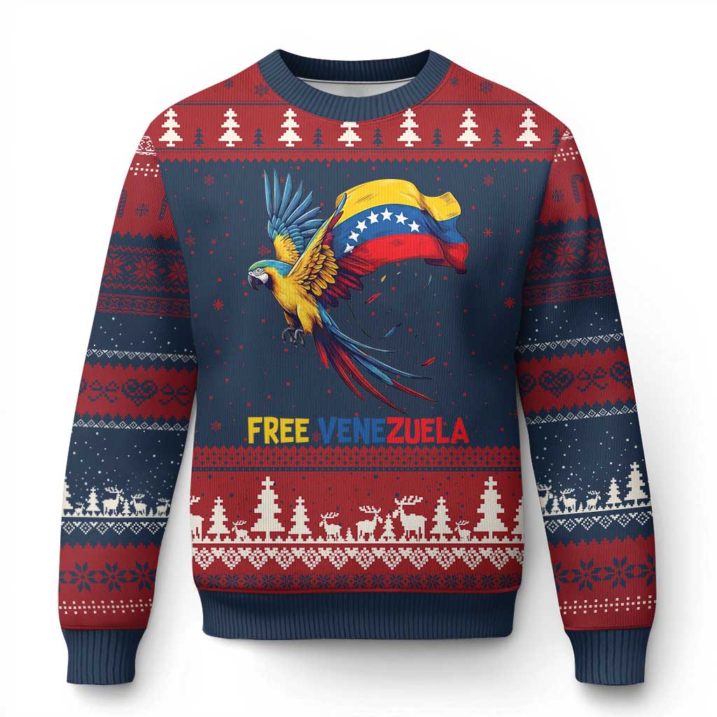American Venezuela Support Freedom Ugly Christmas Sweater Venezuelan Free TS12 Navy Red Print Your Wear