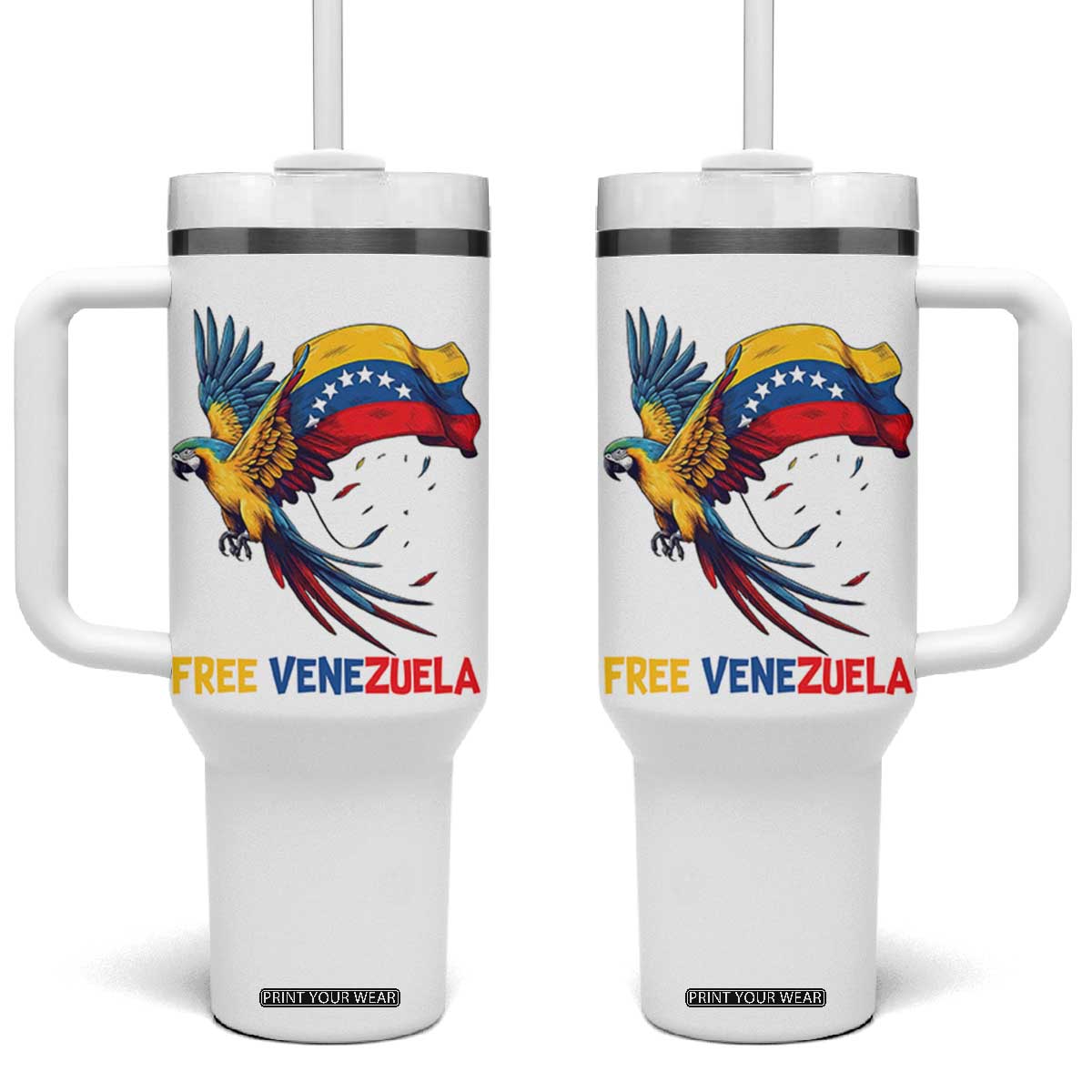 American Venezuela Support Freedom Tumbler With Handle Venezuelan Free TS12 One Size: 40 oz White Print Your Wear