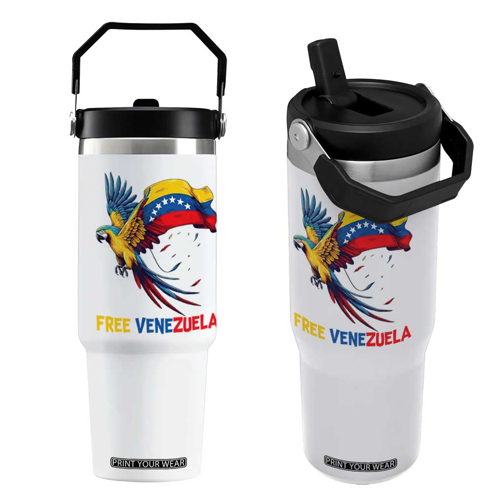 American Venezuela Support Freedom Flip Straw Tumbler Venezuelan Free TS12 One Size: 30 oz White Print Your Wear