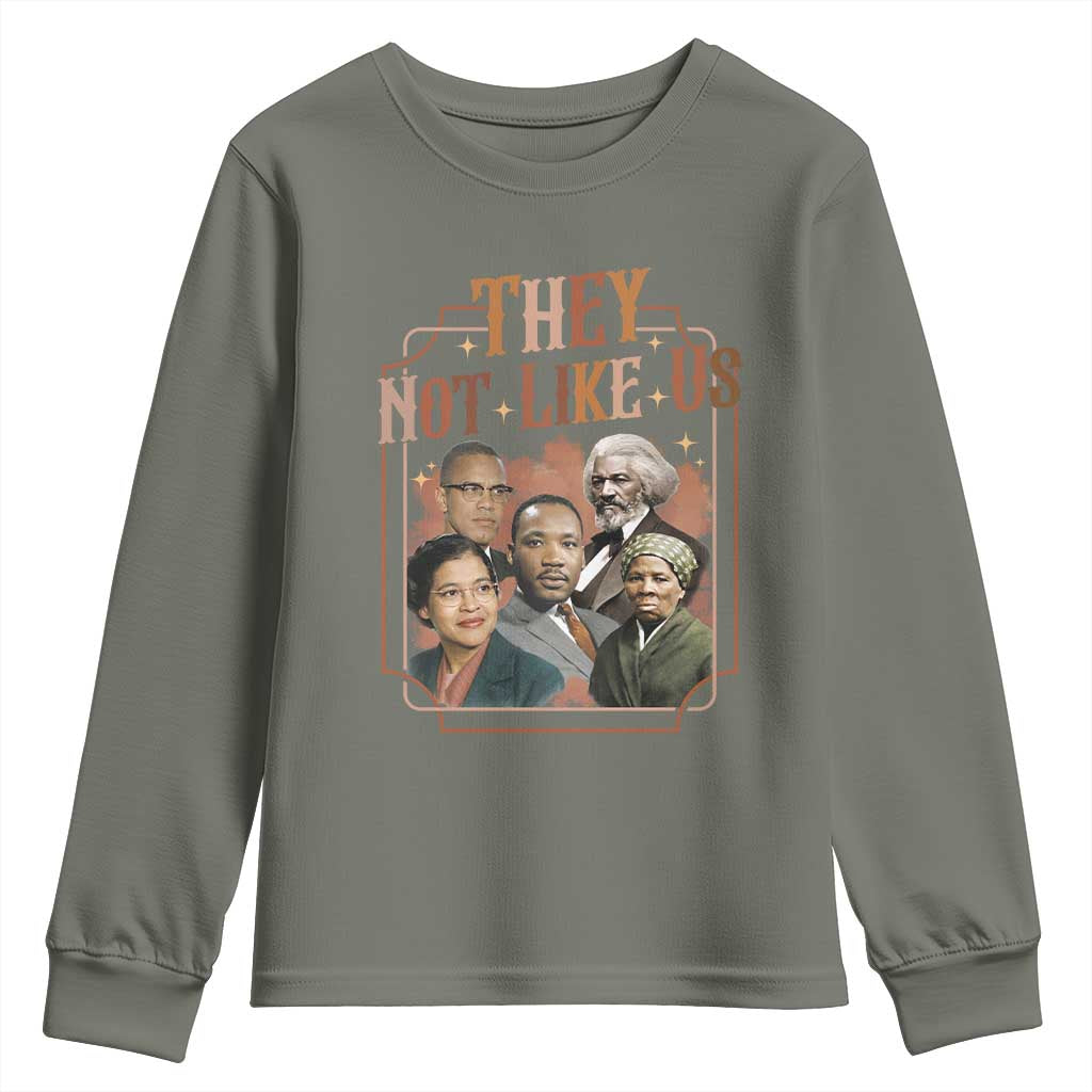 They Not Like Us Youth Sweatshirt African American History Leaders TS12 Military Green Print Your Wear