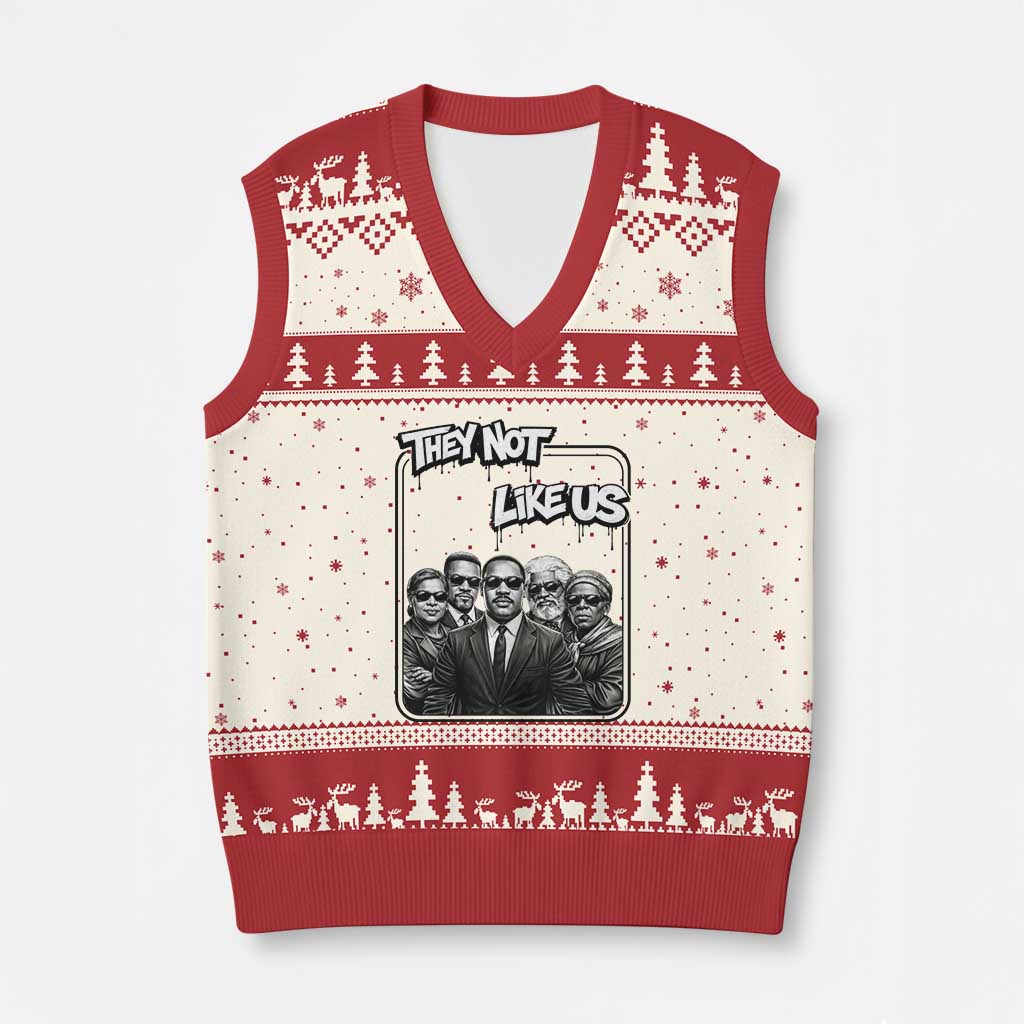 Vintage African American Heroes V-Neck Knit Sweater Vest They Not Like Us TS12 Beige Red Print Your Wear