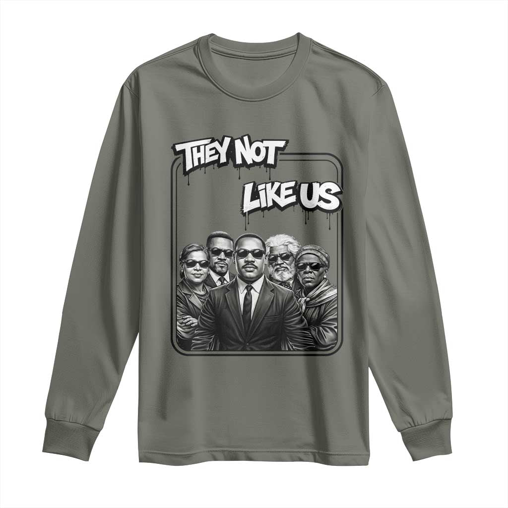 Vintage African American Heroes Long Sleeve Shirt They Not Like Us TS12 Military Green Print Your Wear