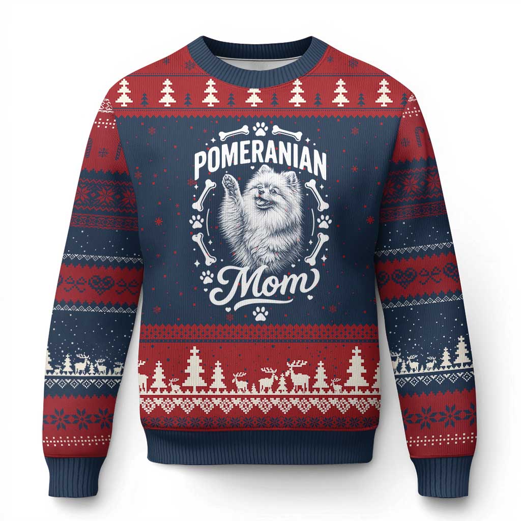 Vintage Pom Dog Mom Ugly Christmas Sweater Pomeranian Lover Gift TS12 Navy Red Print Your Wear