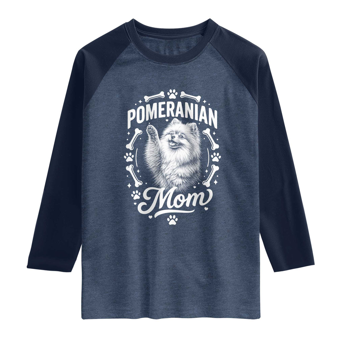 Vintage Pom Dog Mom Raglan Shirt Pomeranian Lover Gift TS12 Heather Denim Navy Print Your Wear